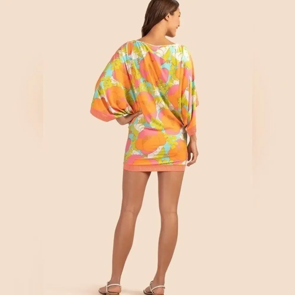 Trina Turk orange and pink 60s 70s PLAYA DE FLOR SWIM TUNIC size medium new!!!